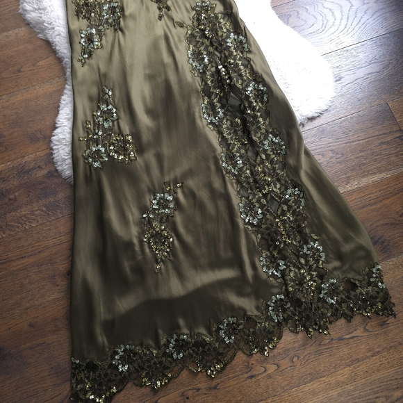 Vintage Y2K Cartise Silk Lace Beaded Floral Slip Dress - Picture 3 of 7